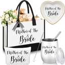 4 Pieces Mother of the Bride Bags Bridal Shower Gifts for Wedding Canvas Tote Bag for Mother of the Bride with Makeup Bag Tumbler Cup Mother Jewelry Tray Bridal Ring Holder for Wedding