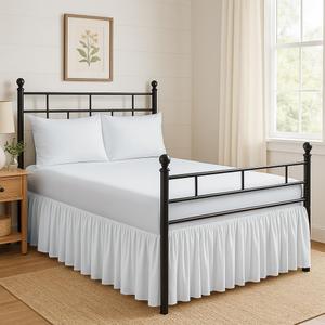 Ruffled Bed Skirt Split Corners with Platform, Tailored Fit Hotel Quality Wrinkle Free Ultra-Soft Microfiber Dust Ruffle, Upto 12 Inch Drop, Queen, White