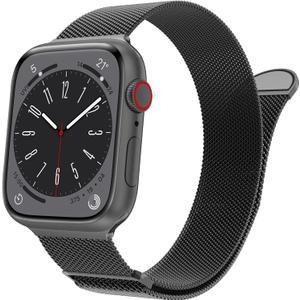 MARGE PLUS Compatible with Apple Watch Band Series 10, Ultra 2, SE, Ultra 9 8 7 6 5 4 Women and Men, Stainless Steel Mesh Loop Magnetic Clasp Replacement for iWatch Bands 44mm 45mm 46mm 49mm Black