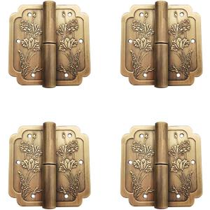 4Pcs Antique Brass Visible Small Hinges, 2x2 Inches Furniture Cabinet Drawer Double Door Removable Hinges