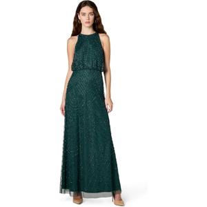 Adrianna Papell Womens Halter Blouson Beaded Gown (Green, US 8)