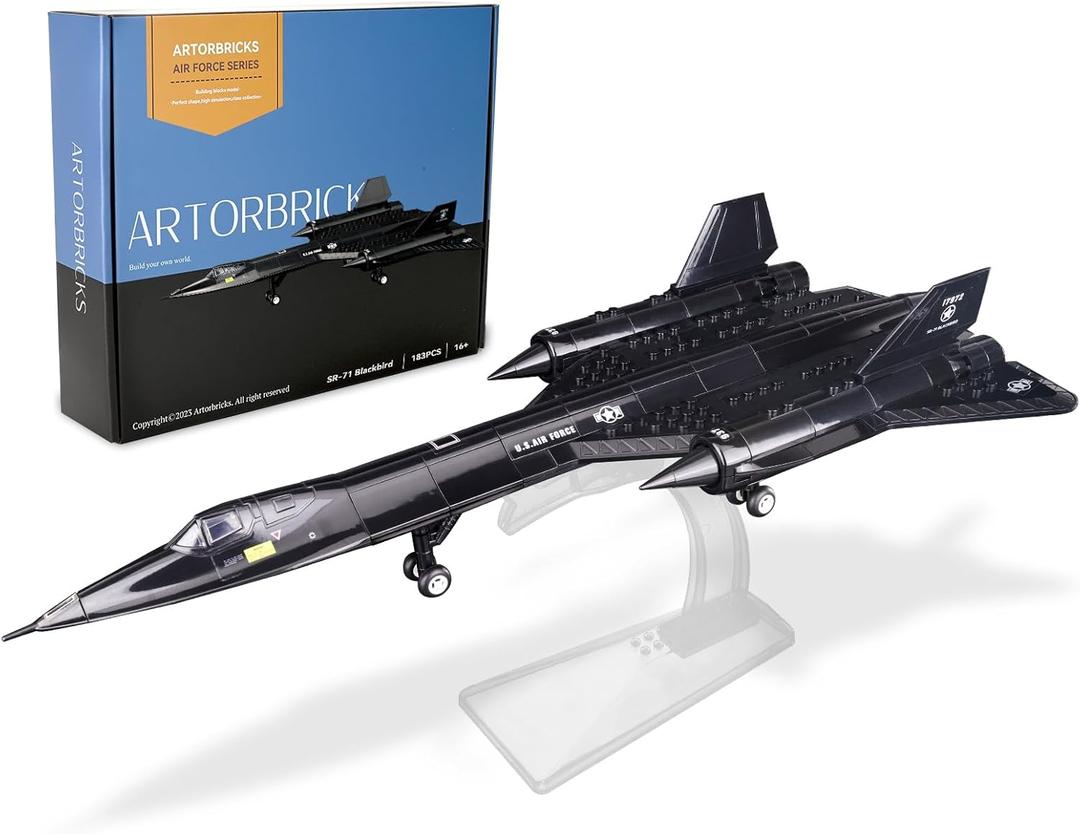 ArtorBricks SR-71 Reconnaissance Blackbird Airplane Military Building Set with Display Stand - 183Piece Model Kit for Adults, Collectors & Hobbyists