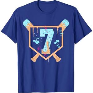 Baseball 7 Year Old Ice Cream Drip 7th Birthday Boy Number 7 T-Shirt (Small, Royal Blue)