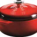 Lodge 4.5 Quart Enameled Cast Iron Dutch Oven with Lid  Dual Handles  Oven Safe up to 500 F or on Stovetop - Use to Marinate, Cook, Bake, Refrigerate and Serve  Island Spice Red