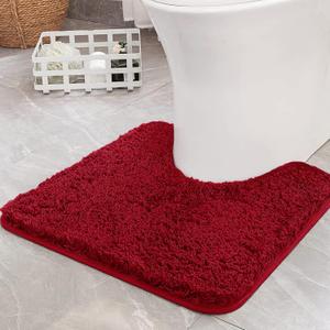 MIULEE Red Toilet Rugs U-ShapedSoft Absorbent Microfiber Bathroom Rugs Non Slip Quick Dry Fluffy Contour Bath Mats for Toilet Base Bathroom Floor, Machine Washable, 20x20 Inch