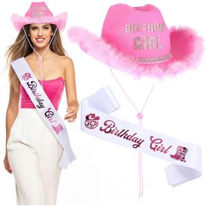 Chicingyou Birthday Girl Cowgirl Hat and Sash for Women Disco Birthday Gift Party Decorations Cowgirl Hot Pink Cowboy Hat for Western Cow Theme Rodeo Retro Horse Party Favors