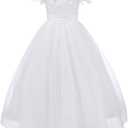 Bow Dream Tulle 3D First Communion Dresses Wedding Pageant Flower Girl Dress Ivory White (6)