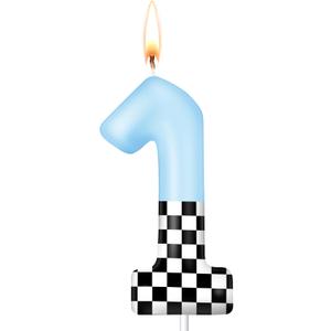 MTLEE Racing Car Themed Birthday Candles Birthday Candle Cake Topper Blue Black White Checkered Flag One Supplies for Racing Car Party Decoration Baby Shower for Boys (Number 1)