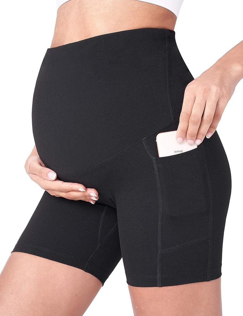 POSHDIVAH Women's Maternity Yoga Shorts Over The Belly Bump Summer Workout Running Active Short Pants with Pockets 5"/8" (X-Large)