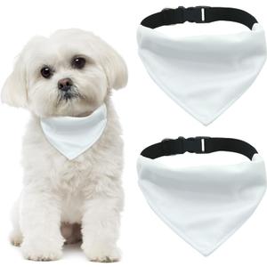 Pet Bandanas with Adjustable Buckle, 2 PCS Sublimation Double-Sided Blank Dog Bandanas with D-Ring Quick Release Buckle for Small and Medium Dogs, White, M