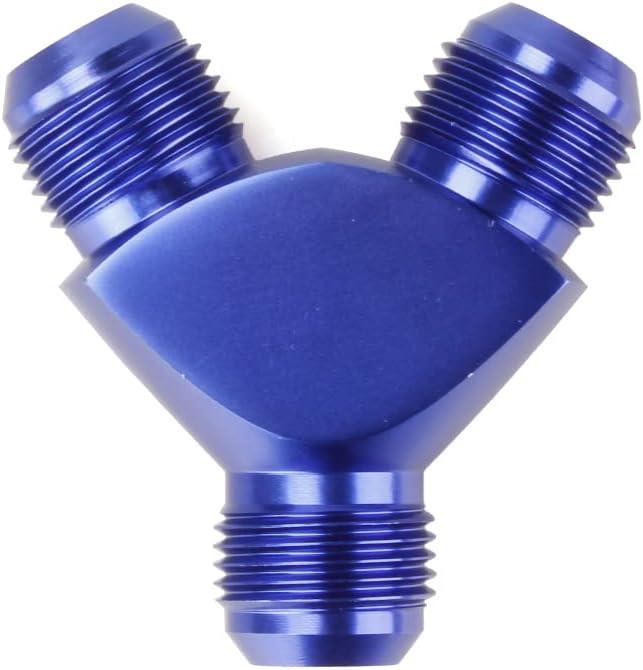 BARTOO Y Block Flare Fitting Adapter,10AN Male Flare Fuel Pump Hose Pipe Connector,10AN to 10AN to 10AN Aluminum Adapter Fitting,Blue