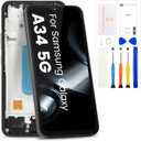 for Samsung Galaxy A34 Screen Replacement for Samsung A34 5G LCD Display with Frame A346E A346M A346B/DS Screen Touch Digitizer Assembly with Tools, Black No Fingerprint
