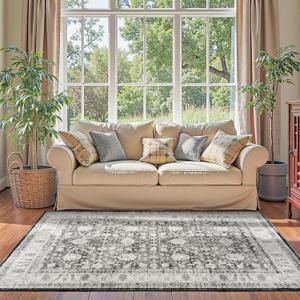 jinchan Vintage Area Rug 4x6 Dining Room Washable Floral Oriental Accent Distressed Indoor Doormat Small Non Slip Soft Lightweight Rug Retro Carpet for Kitchen Home Office Bedroom Living Room Grey