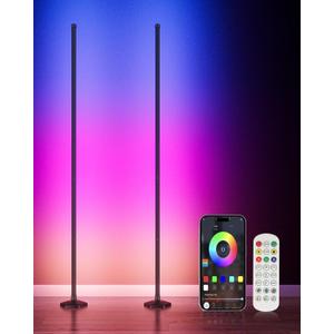 YIKBIK 2PCS RGB+W Corner Floor Lamp, 65" Color Changing 24V LED Floor Lamp with Cool White Bluetooth APP Remote Control Music Sync Atmospheres Lamp 16 Million DIY Colors for Living Room Bedroom