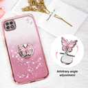 for Samsung Galaxy A22 5G (Not Fit A22 4G) Phone Case,for Mobile Phone Case for Women and Girl, Glitter Butterfly Floral TPU Protective Cover with Kickstand+Strap for Samsung A22 5G (Pink)