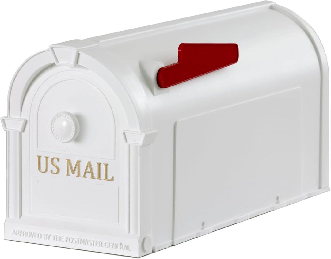 The Hampton Mailbox, Durable Plastic, Easy to Install, Flag Included, White