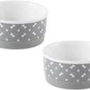 Bone Dry Ceramic Bone & Paw Pet Bowls, Dishwasher Safe, Small Set, 4.25x2, Gray, 2 Count