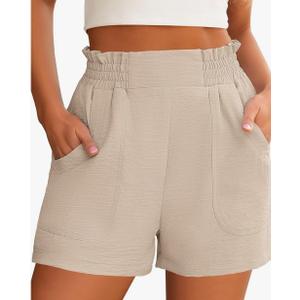 ANRABESS Women Summer Casual Shorts Elastic High Waisted Wide Leg Cute Dressy Beach Shorts 2025 Fashion Vacation Outfits, Khaki, Medium