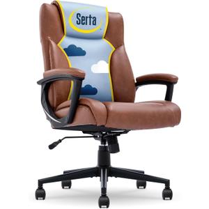 Serta Connor Executive Office Chair, Ergonomic Computer Chair with Layered Body Pillows, Contoured Lumbar, Adjustable Seat Height, Bonded Leather, Cognac Serta Connor Executive Office Chair, Ergonomic Computer Chair with Layered Body Pillows, Contoured Lumbar, Adjustable Seat Height, Bonded Leather, Cognac