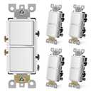CML Double Rocker Decorator Light Switch, Two Single Pole Electrical Paddle Wall Switches, 15A 120V, Self-grounding On/Off Interrupter, UL Listed, 5 Pack, White
