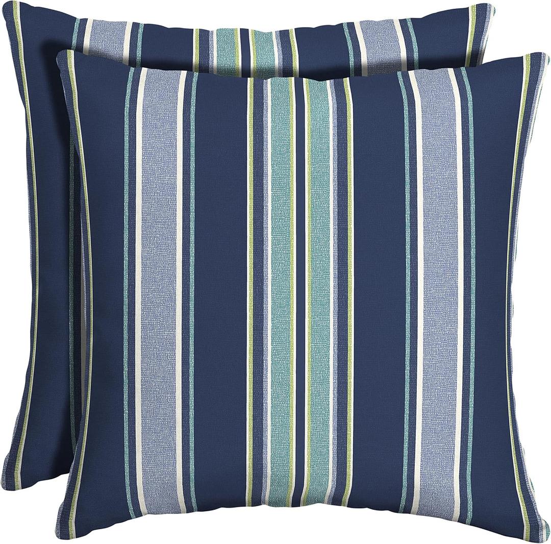 Arden Outdoor Toss Pillow, 2 Pack, 16 x 16, Rain-Proof, Fade Resistant Sapphire Aurora Blue Stripe