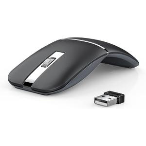 Bluetooth Wireless Arc Travel Mouse, Dual Model (2.4G+BT5.1) Rotating Foldable Mouse for Microsoft, Rechargeable Slim Portable Mice for Laptop, Notebook, PC, MacBook, Chromebook, Lenovo - Black