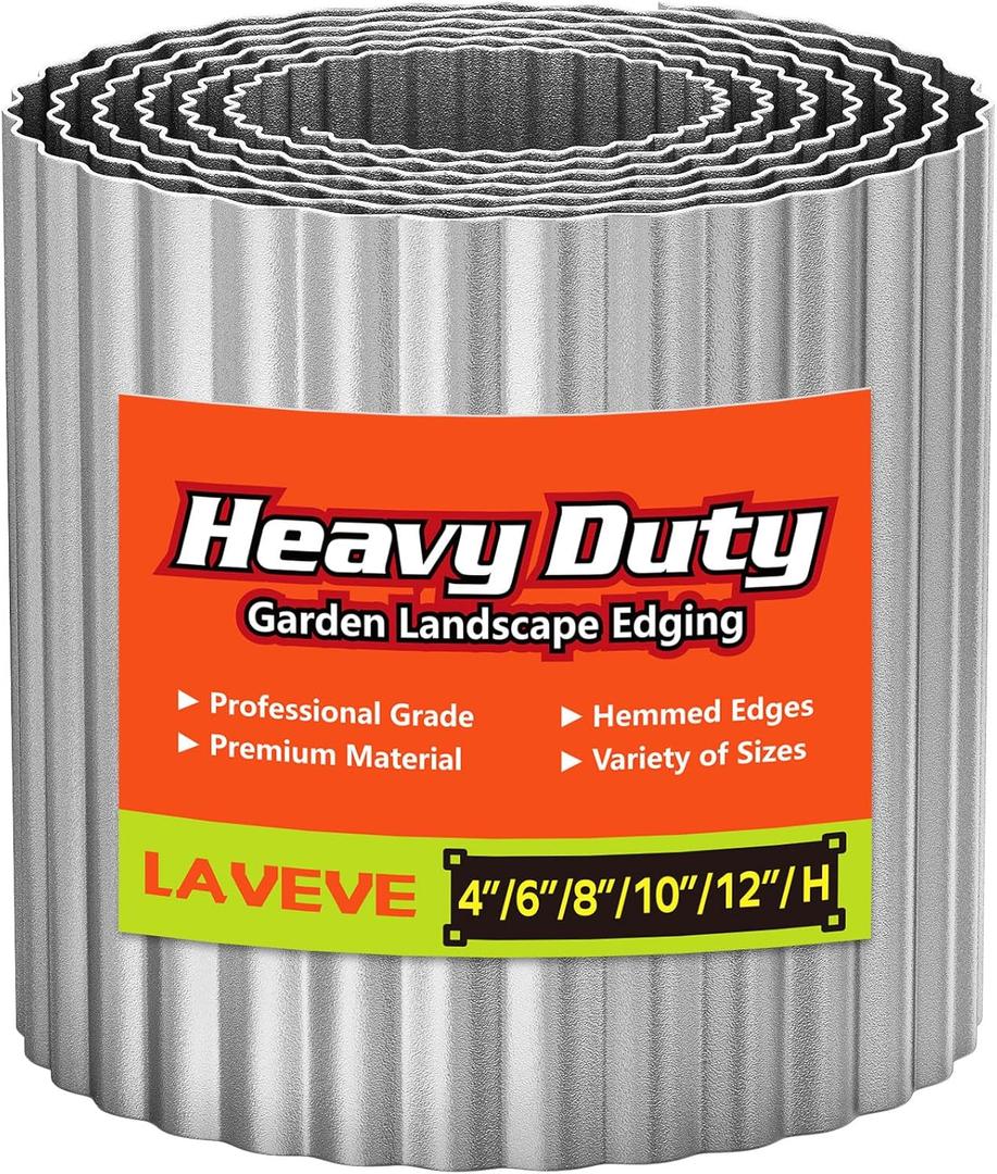 LAVEVE Corrugated Metal Garden Edging 6" x 20Ft, Landscape Edging Border for Lawn, Flower Bed, Garden Fence, Paver Edging (Silver)