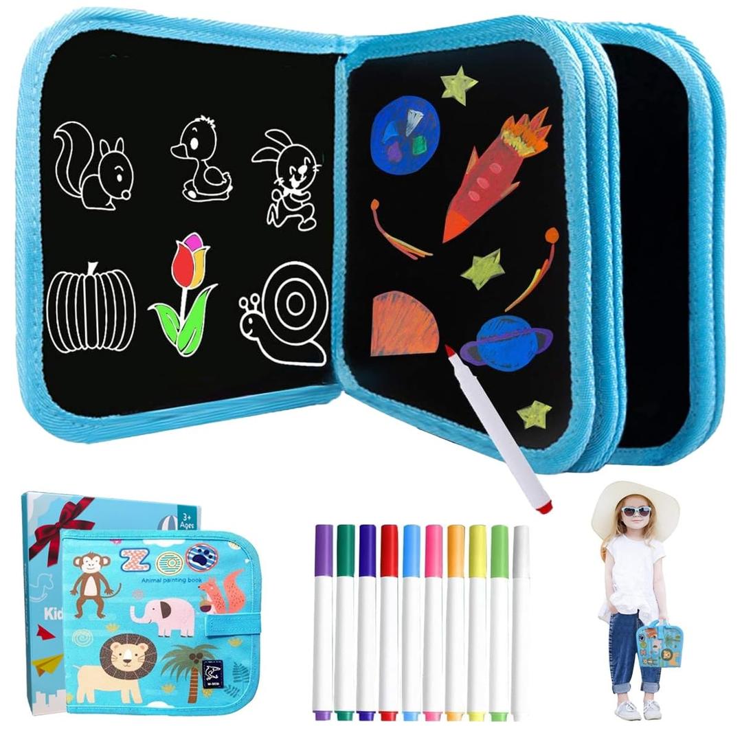 Portable Drawing Book, Erasable Doodle Pad for Kids, Reusable Travel Toys for Toddlers Airplane Road Trip, Mess Free Sketching Writing Board Gift for Boys Girls 