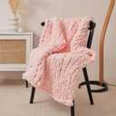 Luxury Chunky Knit Blanket Throw, Handmade Thick Chenille Yarn Throw 40"x40", Blush Pink Cable Knit Crochet Blanket, Decorative Cozy and Soft Crochet Throw Blanket for Couch Home Decor