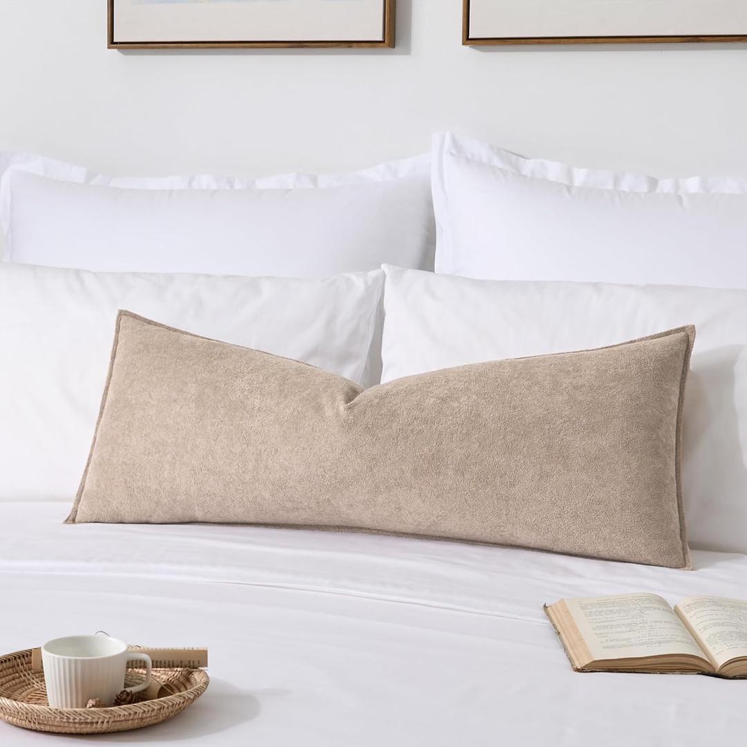 Kevin Textile 14x36 Inch Long Lumbar Cover 1 Pack Soft Boucle Textured Decorative Waterproof Rectangle Cushion Elegant Accent Pillows for Couch Sofa Chair Bed Home Decor Indoor Outdoor Khaki