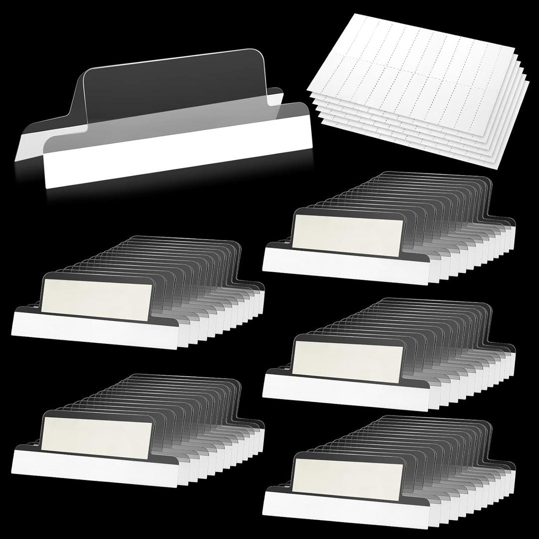 Gueevin 1.5 Inch Insertable Self Adhesive Index Tabs, 100 Pieces with Printable Inserts, Clear File Folder Tabs for Notebooks, Plastic File Folder Tabs