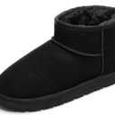 OOW 100% Genuine Suede Ankle Low Boots for Women Short Winter Snow Boot with Cozy Fur Lined (5.5, Black)