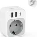 TESSAN EU to US Plug Adapter, European Travel Adaptor with 1 AC Outlet and 3 USB Ports(1 USB C), Most of Europe Germany France Korea Greece Type C/E/F Plugs to US Power Adapter