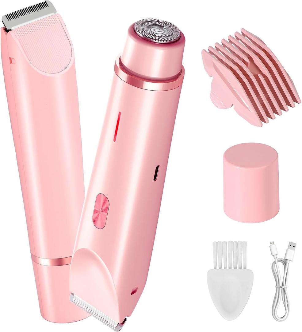 Dermawave Bikini Shaver Trimmer 2.0 for Women Pubic Hair, 2 in 1 Dual Head Painless Electric Razor for Bikini Line Area, Waterproof, Pink