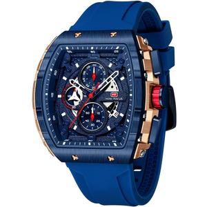 Mini Focus Men's Watch Fashion Sport Wrist Watches (Chronograph/Waterproof/Luminous/Calendar) Silicon Strap Quartz Watch for Men (Blue_Golden)