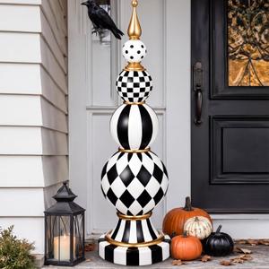 Jenaai 24" Large Black and White Checkered Decor Resin Home Halloween Decor
Christmas Black White Figurine Decor, Holiday Winter Modern Ornament, for Porch Yard Entryway Floor Mantel Fireplace Office