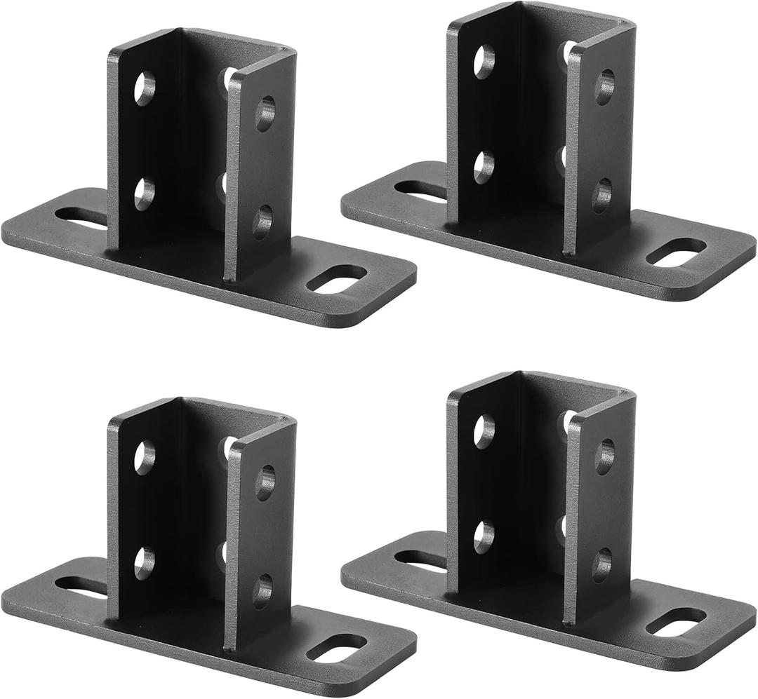 4 Pcs 2 Slotted Hole U Post Base Strut Mount Fit for 1-5/8 Square Single Channel, Black Powder-Coating Carbon Steel Q235B,Fence Post Base Channel Rail Crossmember Mounted Taller Strut Channel