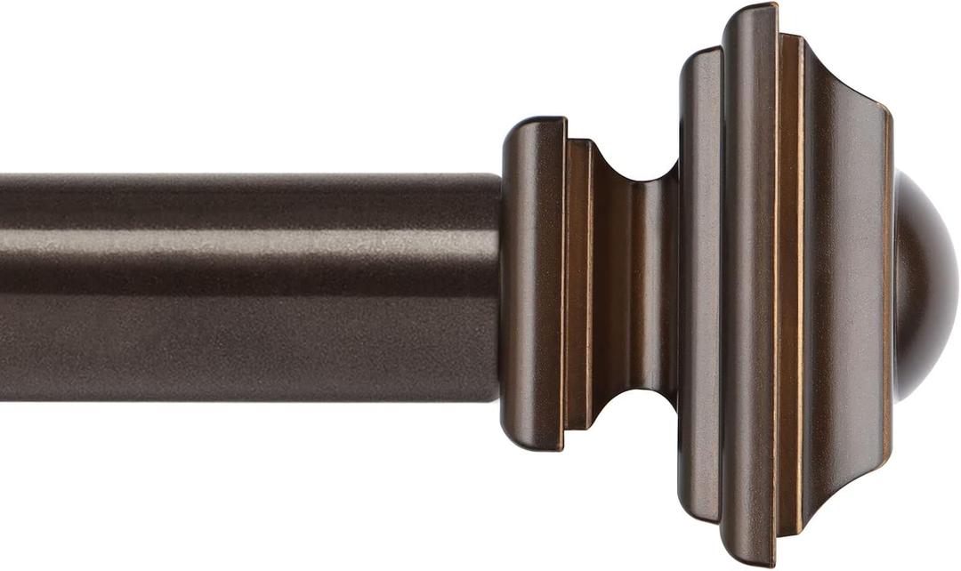 KAMANINA 1 Pack Curtain Rod 32 to 58 Inches (2.6-4.8ft), 1 Inch Curtain Rods for Windows, Single Drapery Rods with Square Finials, Bronze