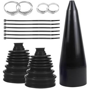 Wuyaoyao 13PCS CV Axle Boot Repair Kit, 2PCS Silicone CV Boot with 4 Stainless Steel Clamps & 6 Cable Ties & Expander Tool, Waterproof Dustproof CVs Joint Boots Kit, Universal Car Accessories (Black)