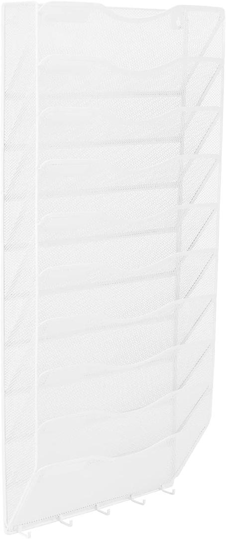 EasyPAG 10 Pocket Mesh Hanging Wall File Organizer with Key Holder, Easily File Managment and Classification, Space Saving Wall Mount Filing Holder for Office Home Classroom, White