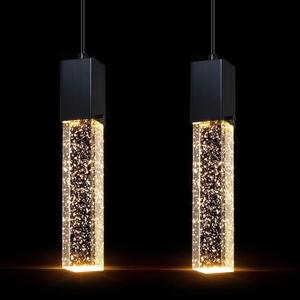 Mini Integrated Hanging Crystal Kitchen Island Modern Concise Pendant Ceiling Light Fixture,for Kitchen Island Dining Room Bedroom Hallway,UL Listed (Black, 2 Pack)