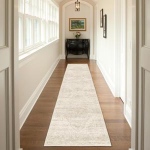 2x12 Runner Rug for Hallways Non-Slip Long Rug Runners,Boho Vintage Washable Kitchen Runner Rugs, Stain Resistant Soft Carpet Runners for Hallway 12ft Entryway Rug (Beige)