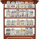 Chunful Vintage Spice Jar Wooden Rack with 4 Shelves and Drawer Hanging Spice Rack Wall Mounting Kitchen Storage Village Style Display Shelf for 24 Jars, Shelf Only (Classic)