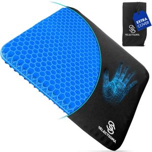 SelectSoma Gel Seat Cushion for Long Sitting Pressure Relief for Back, Sciatica, Coccyx, Tailbone Pain - Cushion for Office Chair, Wheelchair, Car & Truck, Patio Chairs - Egg Seat Pad (Standard Size Blue Gel)