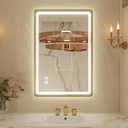 24x32 Inch LED Bathroom Mirror with Round Corner Gold Framed, Lighted Vanity Mirrors with Lights, Front Light and Backlit, Stepless Dimmable, Anti-Fog, Memory, 3 Colors Wall-Mounted Mirrors