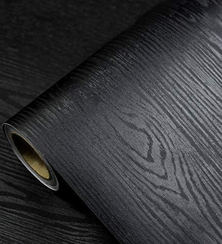 Black Wallpaper - Wood Peel and Stick Wallpaper  Black Wood Self-Adhesive & Removable Wall Paper for Countertop Furniture Kitchen Wall, Countertop Contact Paper, Easy to Clean, 17.7  118 Vinyl