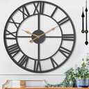 20 Inch Large Wall Clock, Modern Decorative Black Metal Silent Battery Operated Big Roman Numeral Wall Clock for Living Room, Bedroom, Kitchen, Office, Farmhouse, Housewarming Gift