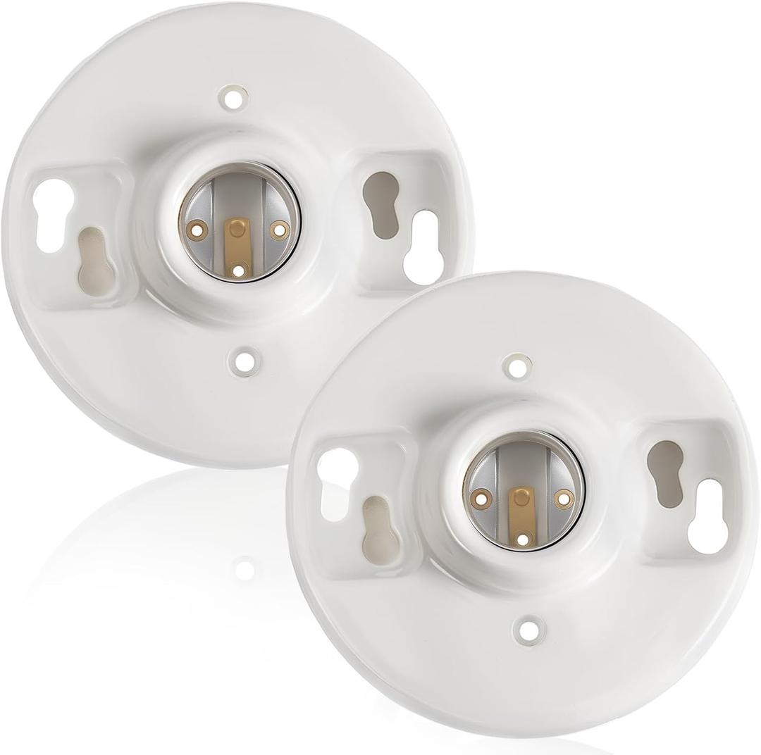2 Pcs E26 Medium Base Ceiling Lamp Holder Keyless Light Sockets White Bulb Socket Incandescent Fluorescent CFL Lamp Holder 660w 250v (Porcelain)