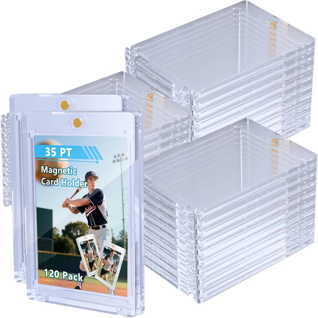 120ct Magnetic Card Holder, 35pt One Card Touch Holder for Trading Cards,Baseball Card Protectors Hard Plastic, Display Case for Collectible Cards Sport Cards Game Cards Top Loads for Cards Sleeves