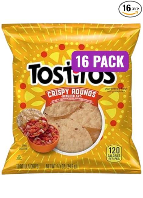 Crispy Rounds Reduced Fat Tortilla Chips, 0.875 Oz Bags, Pack of 16, Bundled By Shoppyway, Best By 02/24/26